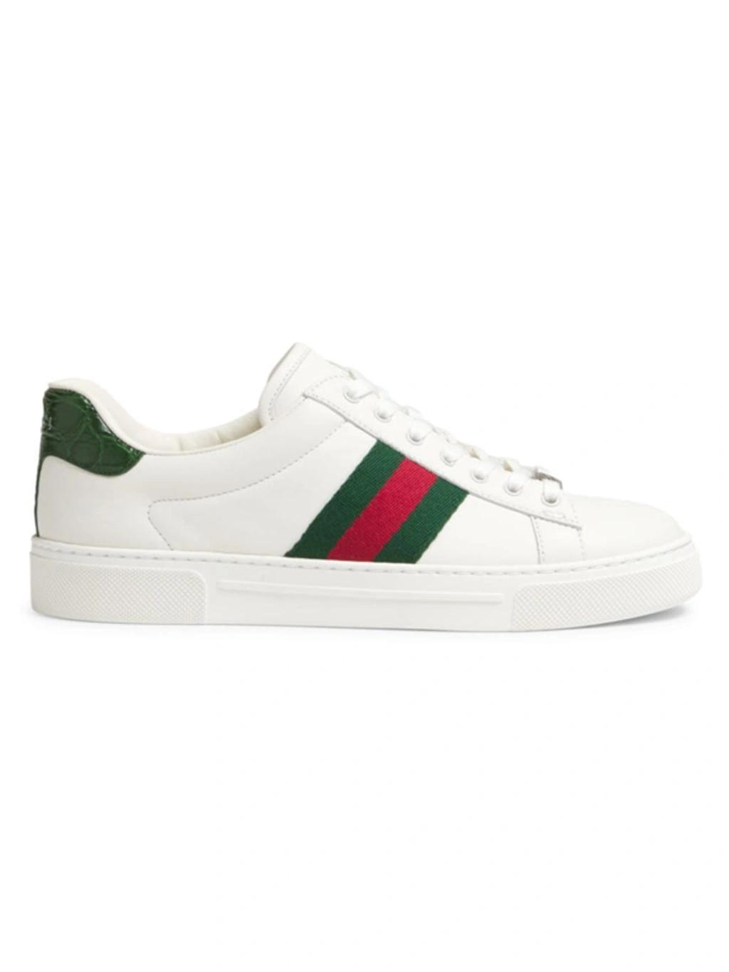 Ace Leather Web Low-top Sneakers In Bianco Product Image