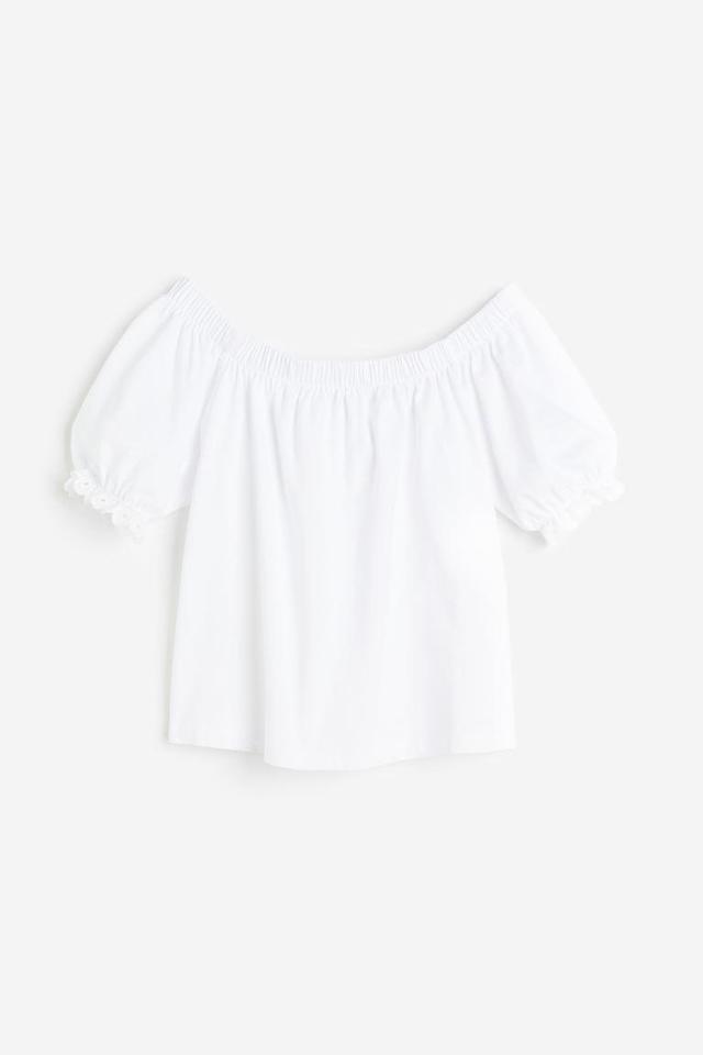 H & M - Off-the-shoulder Cotton Top - White Product Image