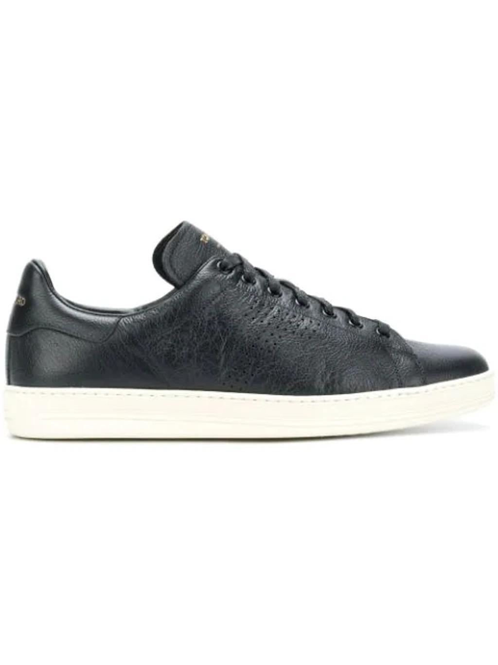 TOM FORD Warwick Perforated Full-grain Leather Sneakers In Blue Product Image