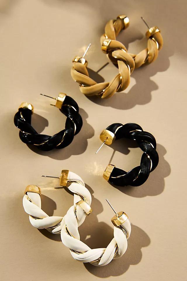 Faux-Leather Twist Hoop Earrings Product Image