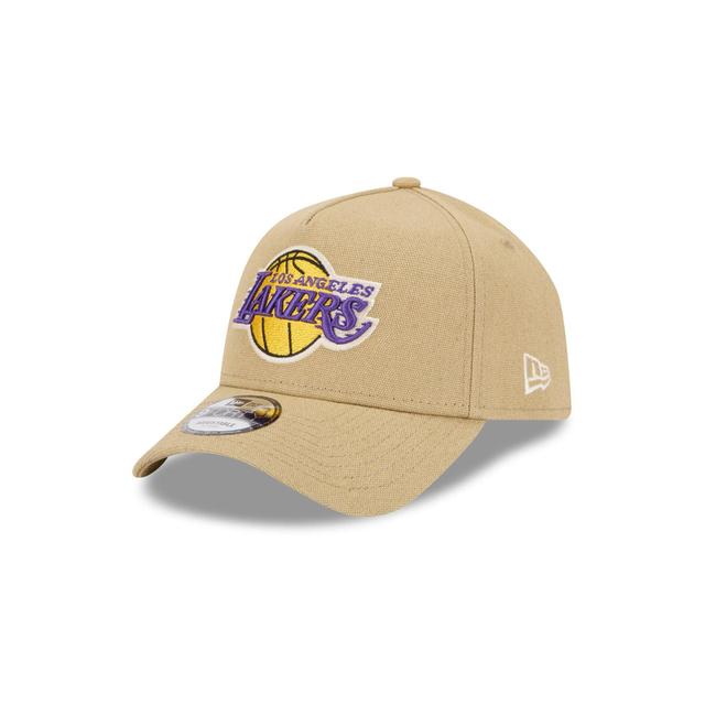 Los Angeles Lakers Logo Essentials Khaki 9FORTY A-Frame Snapback Hat Male Product Image