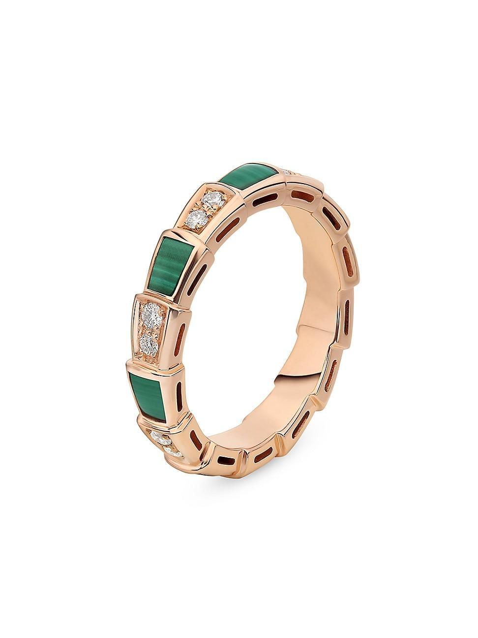 Womens Serpenti Viper 18K Rose Gold, Diamond & Malachite Ring Product Image