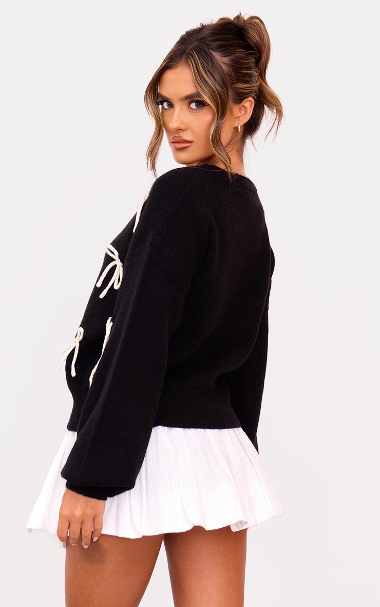 Black Contrast Bow Detail Oversized Knitted Jumper Product Image