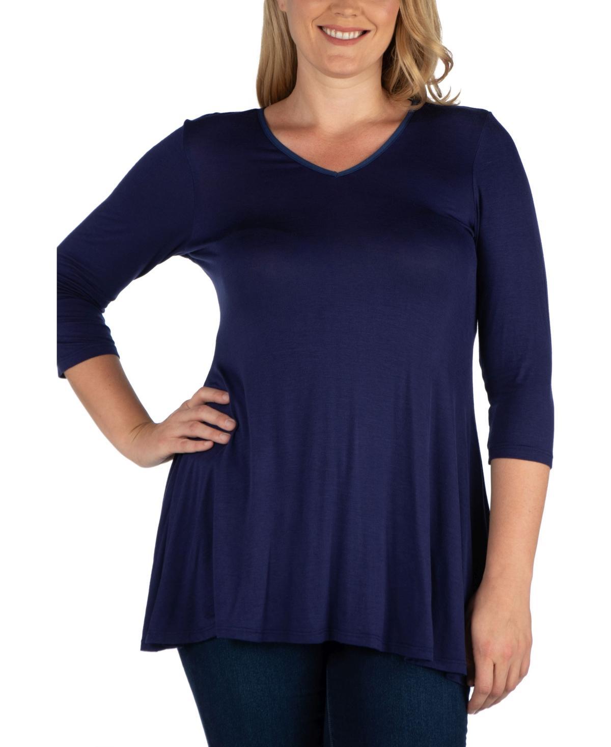 Womens Plus Size Three Quarter Sleeves V-Neck Tunic Top Product Image