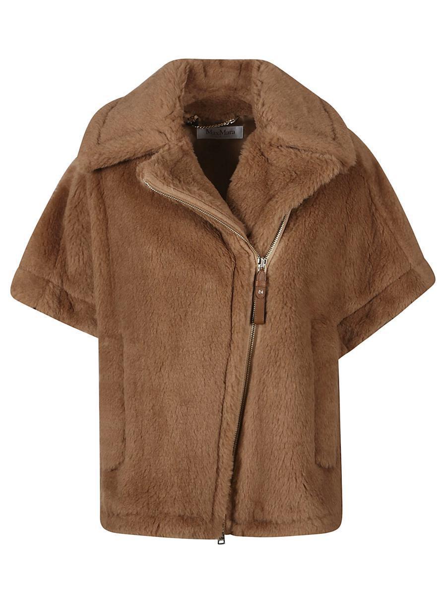 MAX MARA Camel-coloured Cape In Teddy Fabric Women In Cream Product Image