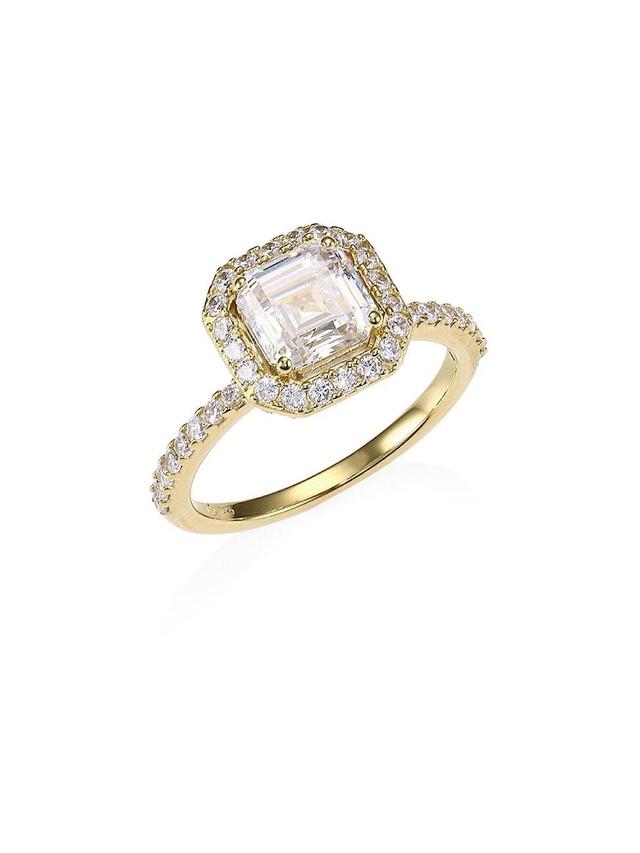 Womens 18K-Gold-Plated Sterling Silver & Cubic Zirconia Framed Square Ring Product Image