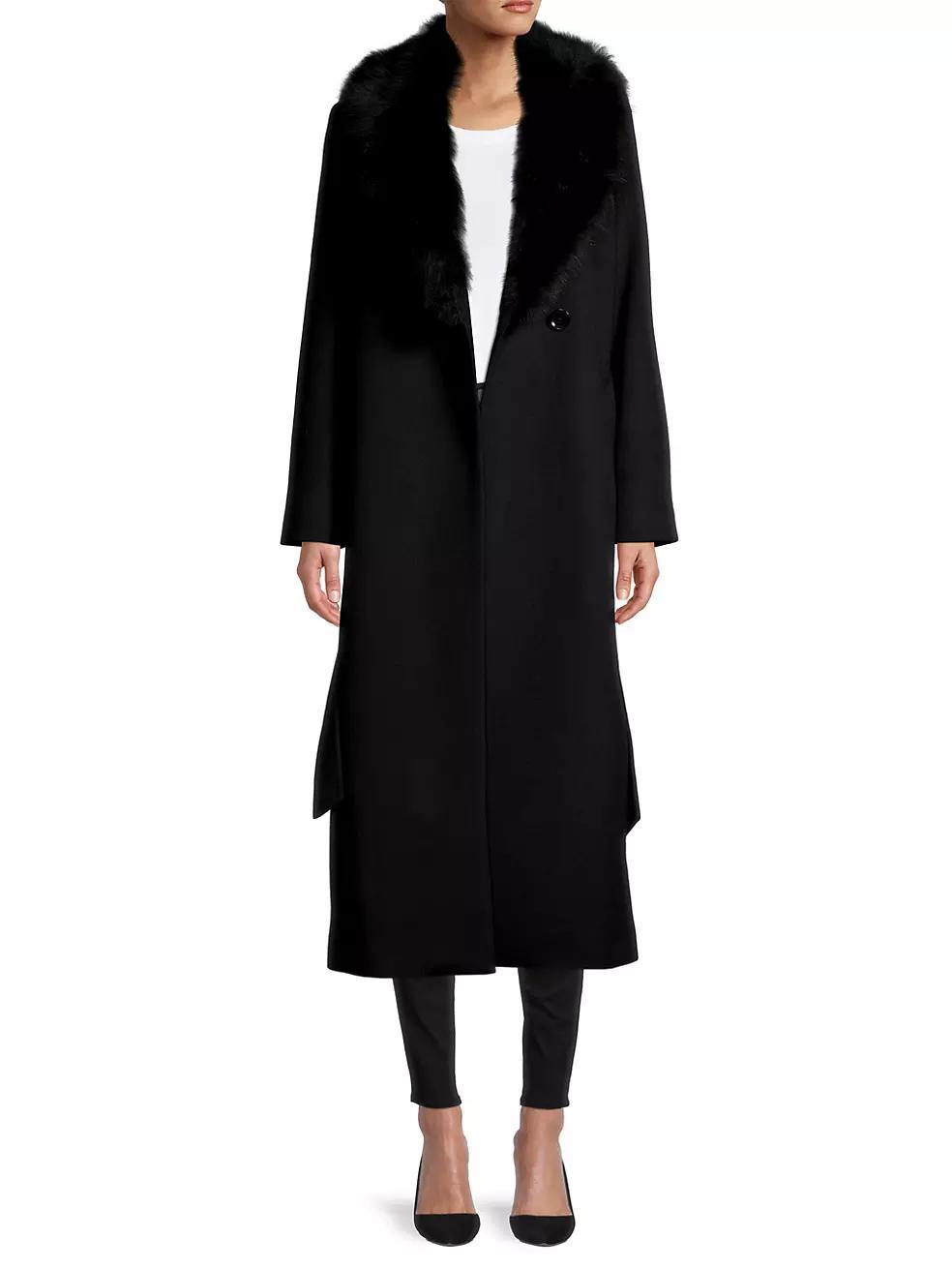 Shearling Long Belted Wrap Coat Product Image