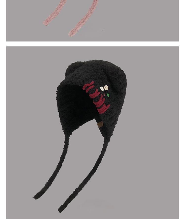 Buttoned Contrast Stitching Knit Hat Product Image