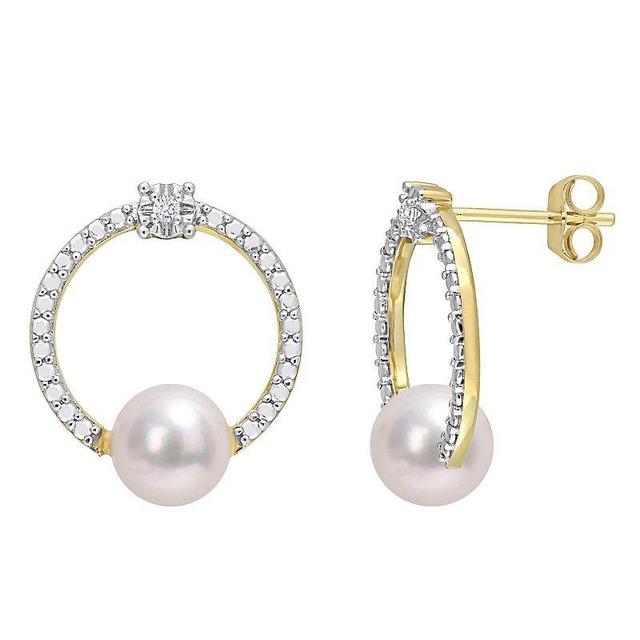 Stella Grace 10k Gold Freshwater Cultured Pearl & White Topaz Open Circle Earrings, Womens Product Image