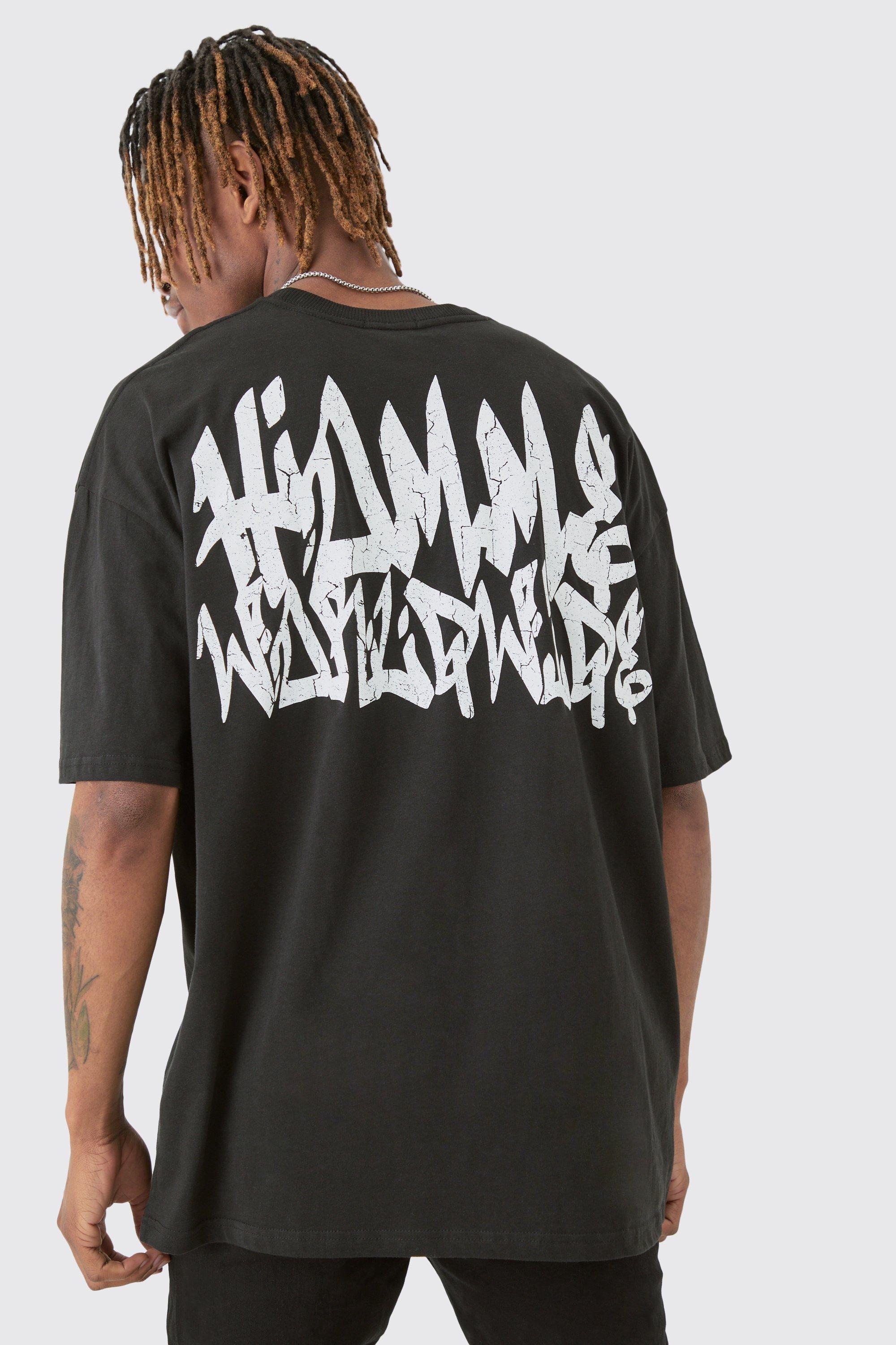 Tall Graffiti Homme Worldwide Back Print T-shirt In Black | boohooMAN USA Product Image