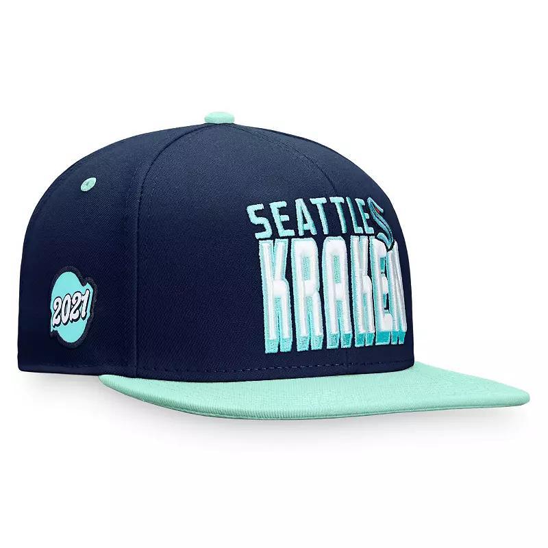 Mens Fanatics Branded Navy/Blue Seattle Kraken Heritage Retro Two-Tone Snapback Hat, Krk Blue Product Image