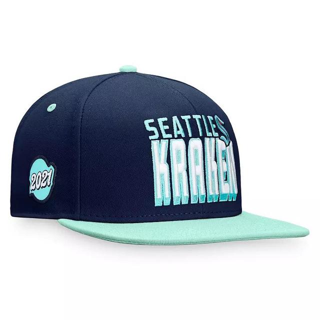 Mens Fanatics Branded Navy/Blue Seattle Kraken Heritage Retro Two-Tone Snapback Hat, Krk Blue Product Image