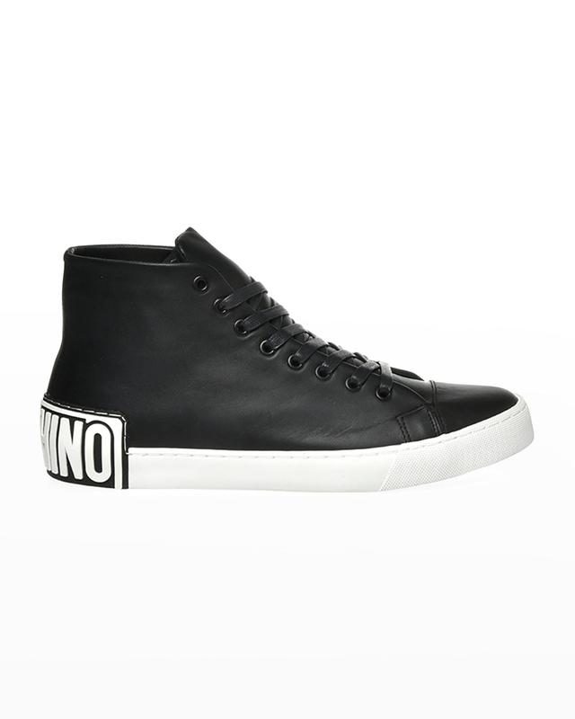 Moschino Men's Logo Leather High-Top Sneakers - Size: 40 EU (7D US) - BLACK Product Image