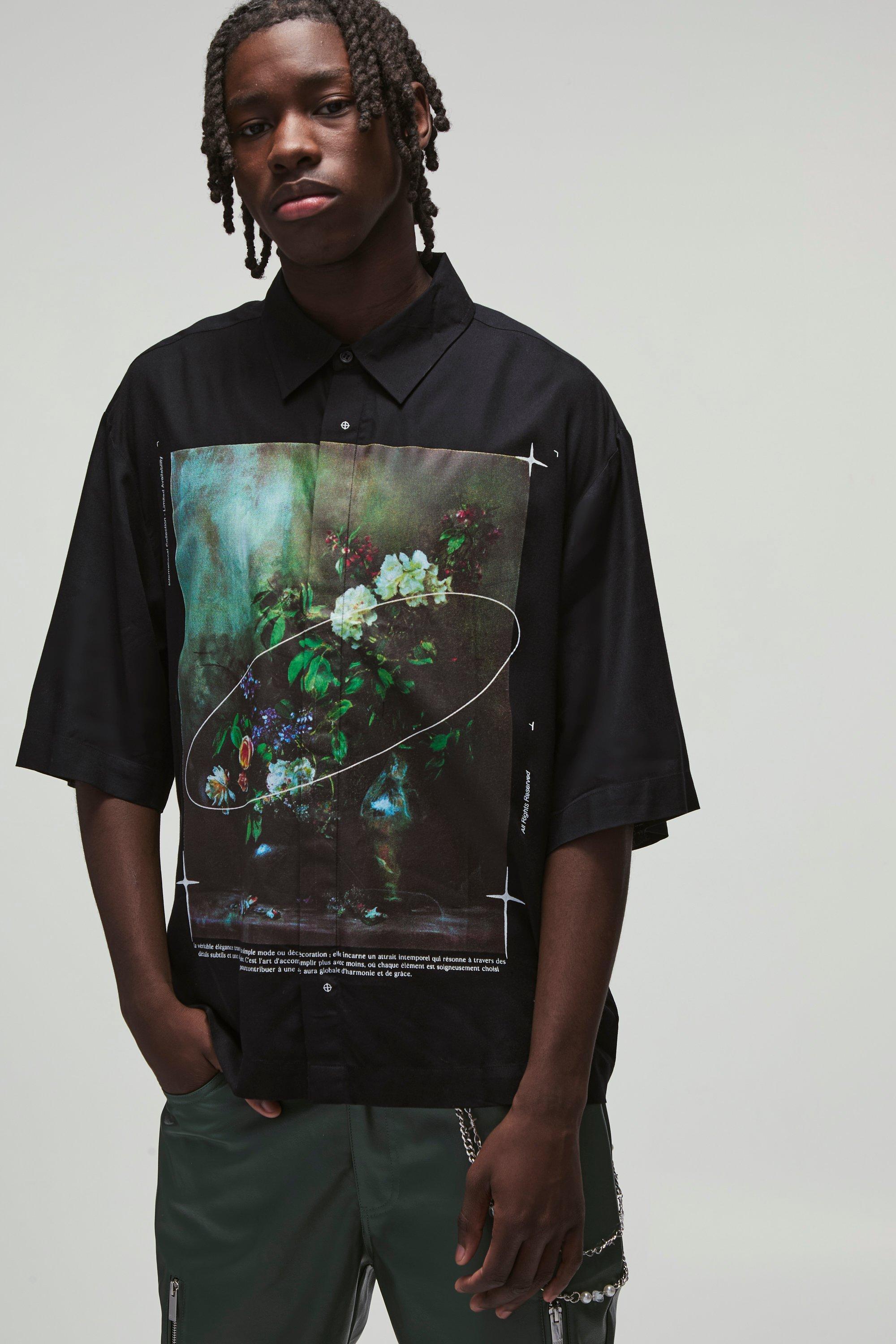 Oversized Floral Print 3/4 Sleeve Print Shirt | boohooMAN USA Product Image