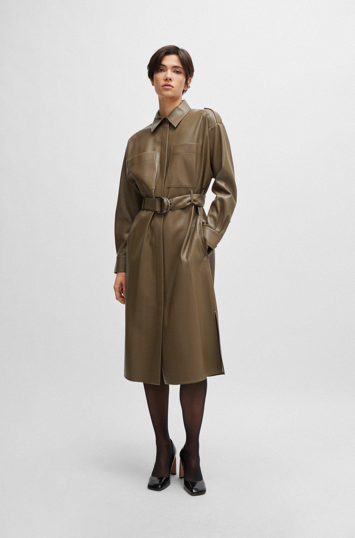 Belted shirt dress in perforated faux leather Product Image