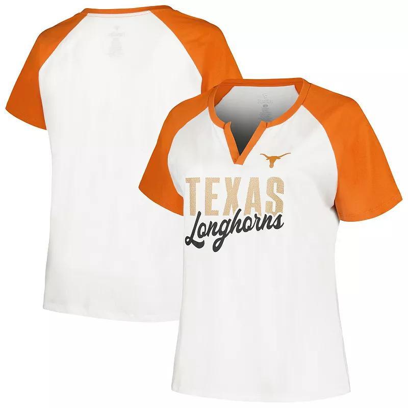 Womens Profile /Texas Orange Texas Longhorns Plus Size Best Squad Shimmer Raglan Notch Neck T-Shirt Product Image