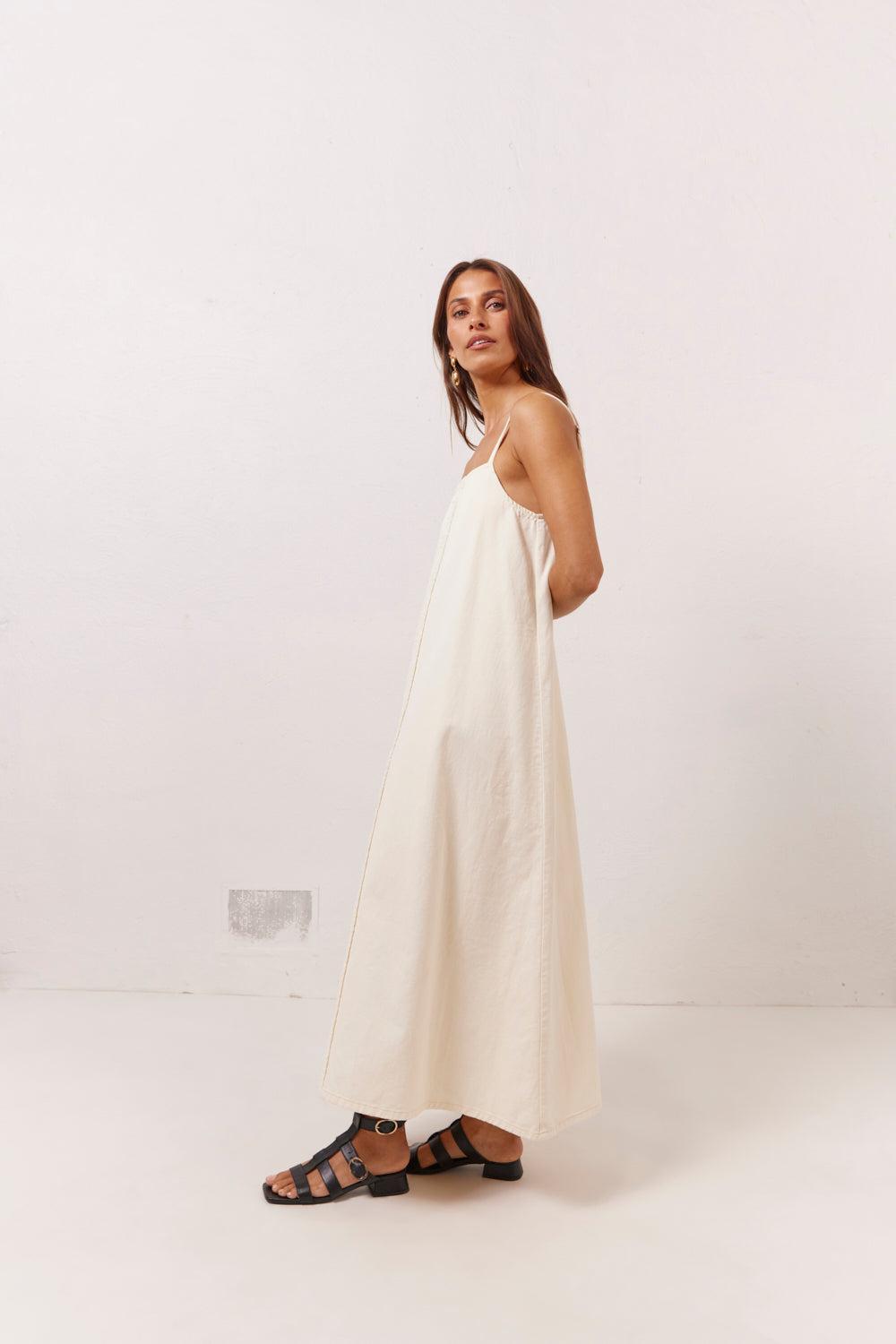 Ruth Denim Midi Dress Cream Product Image