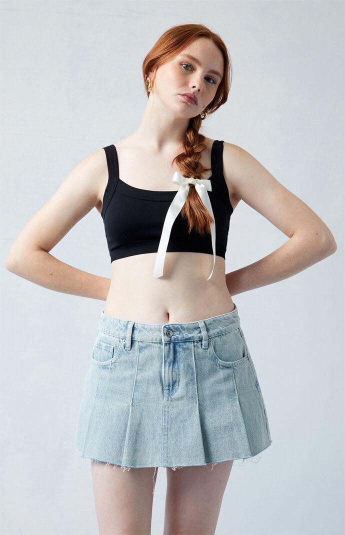 Women's Eco Low Rise Pleated Denim Mini Skirt - Product Image