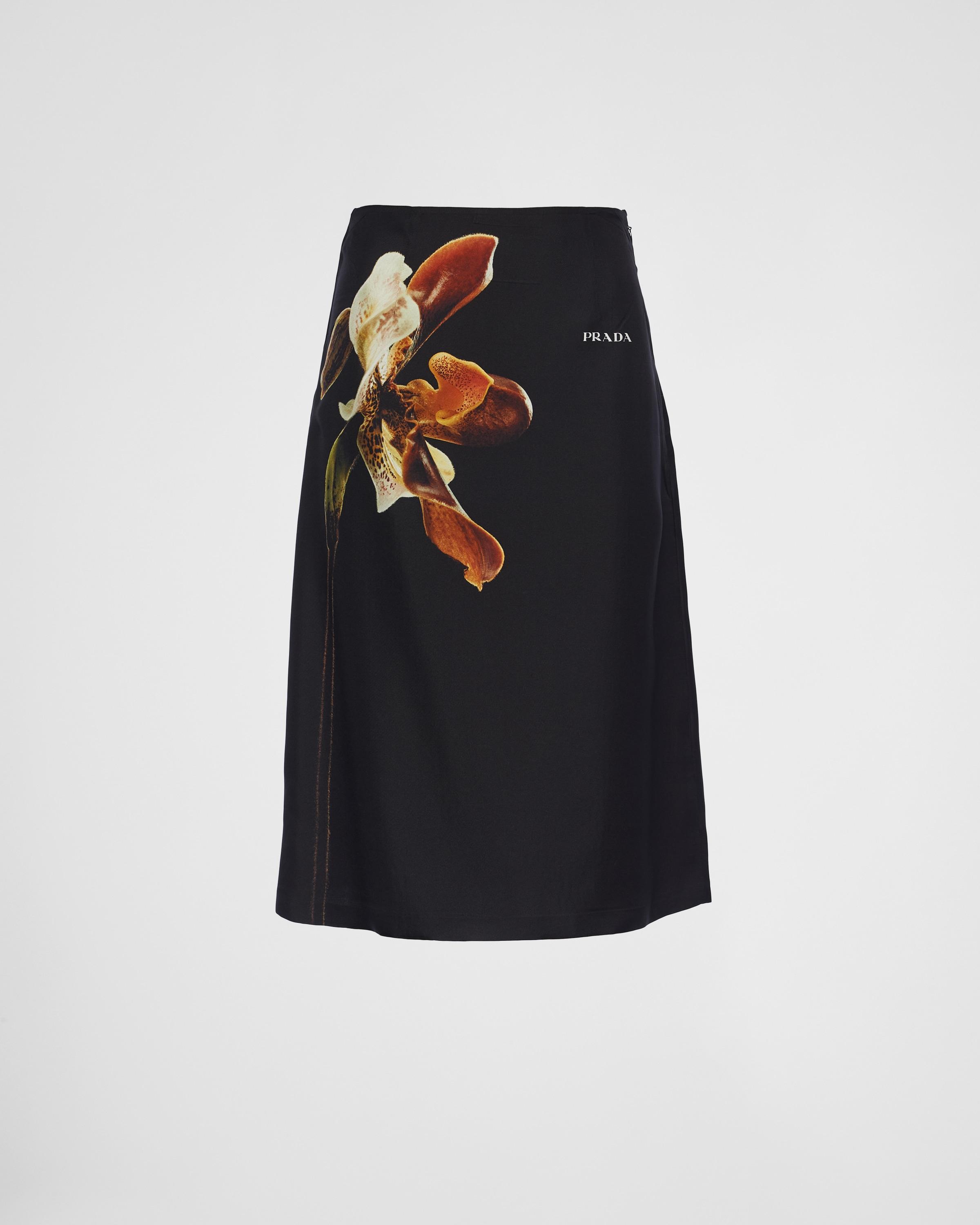 Floral-print Silk Midi Skirt In Black Product Image