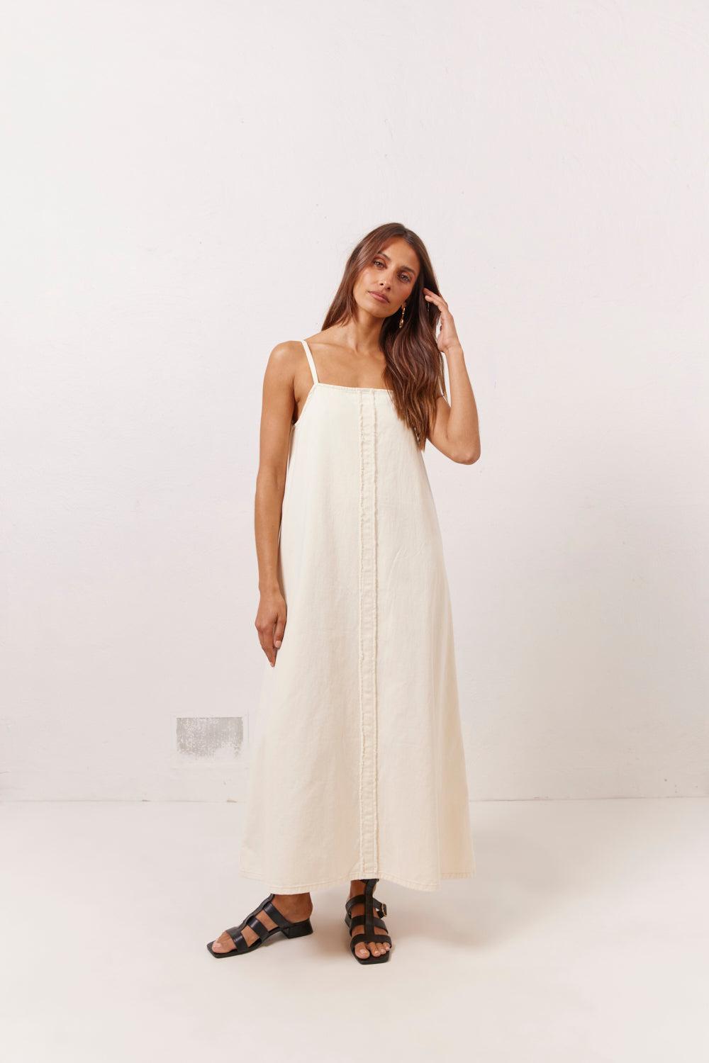 Ruth Denim Midi Dress Cream Product Image