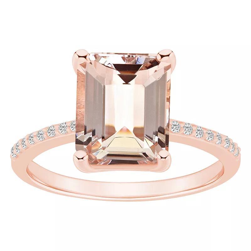 Alyson Layne Emerald Cut Morganite 1/10 Carat T.W. Diamond Ring, Womens 14k Gold Product Image