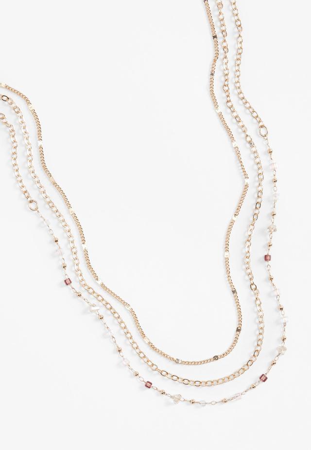 Gold Dainty Triple Beaded Layered Necklace Product Image