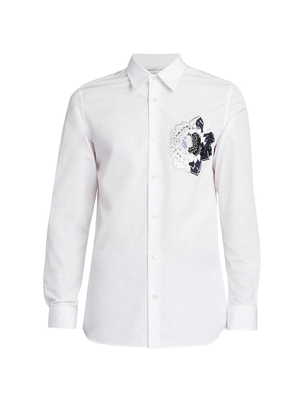 Mens Flower-Embroidered Cotton Button-Front Shirt Product Image