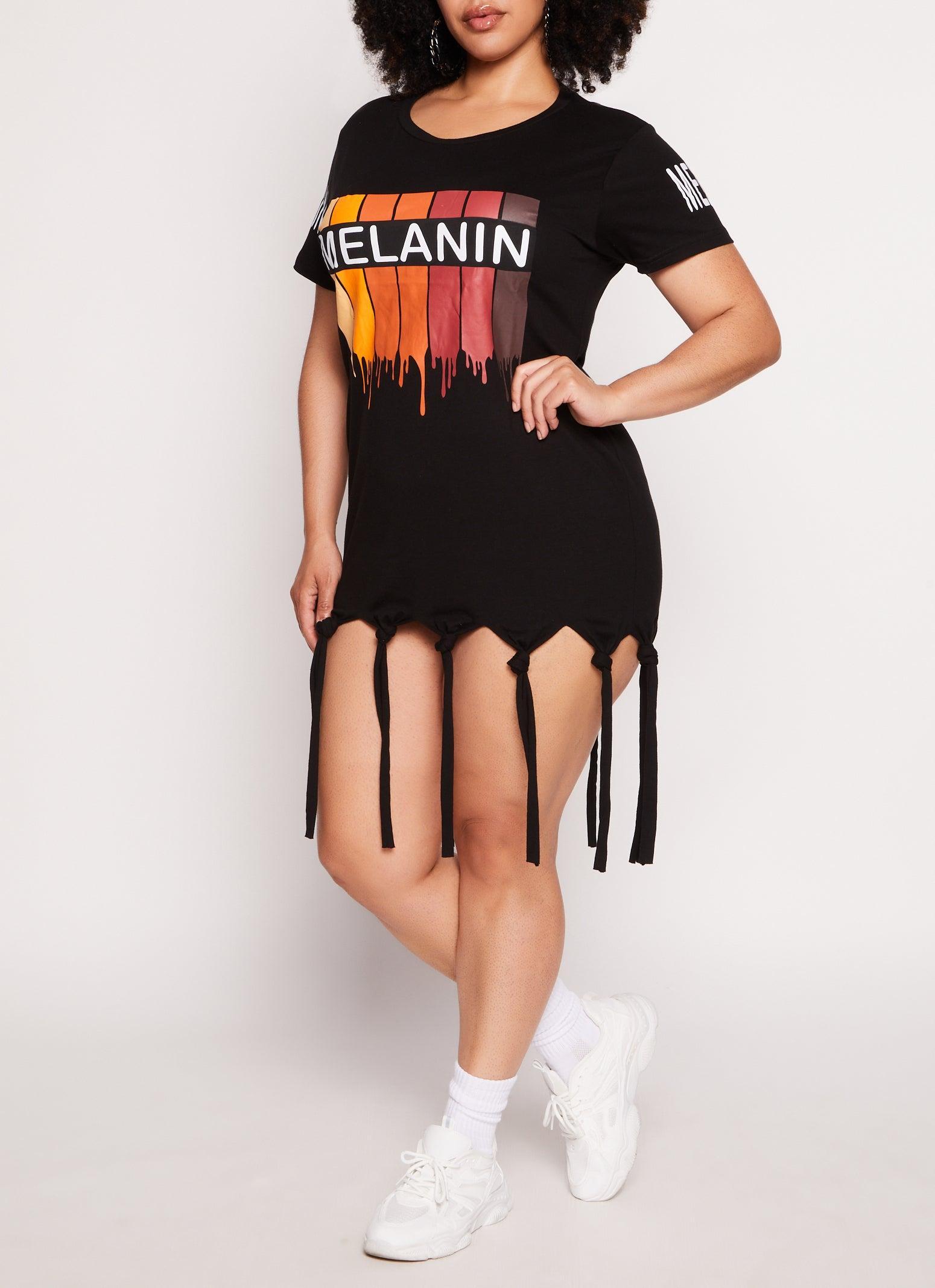 Womens Plus Size Melanin Knot Hem Graphic T Shirt Dress Product Image