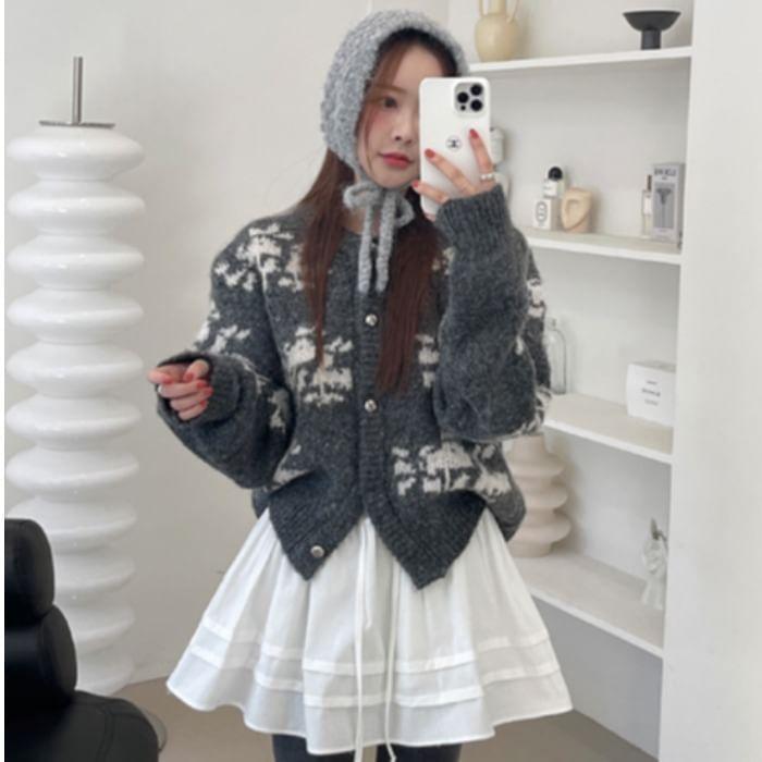 Crewneck Floral Jacquard Cardigan Product Image