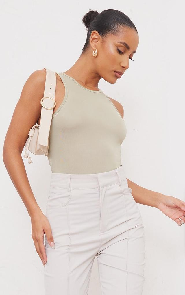 Basic Sage Green Slinky Racer Bodysuit Product Image