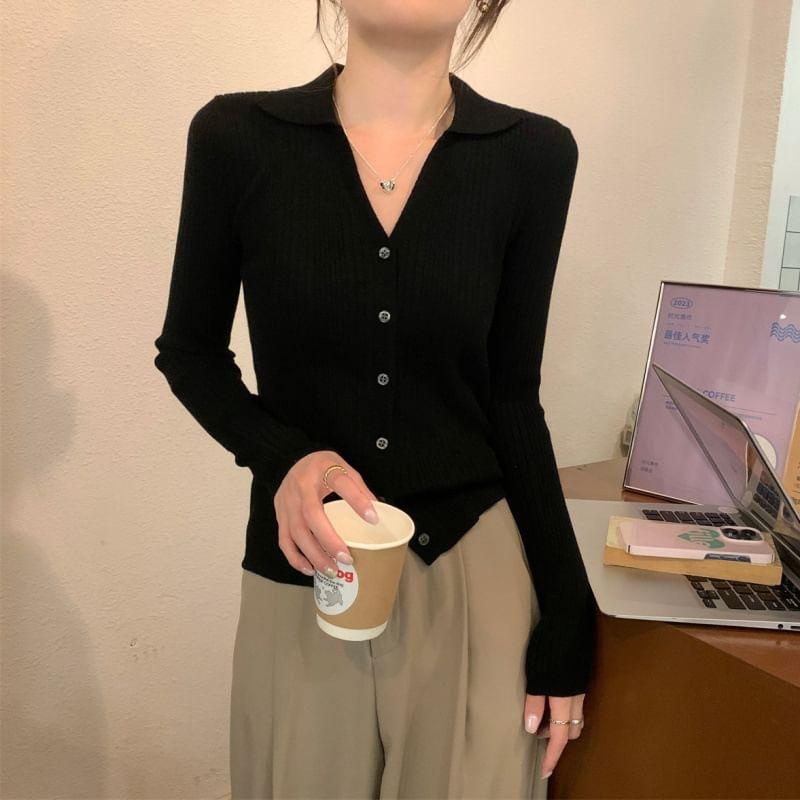 Long-Sleeve Plain Cardigan Product Image