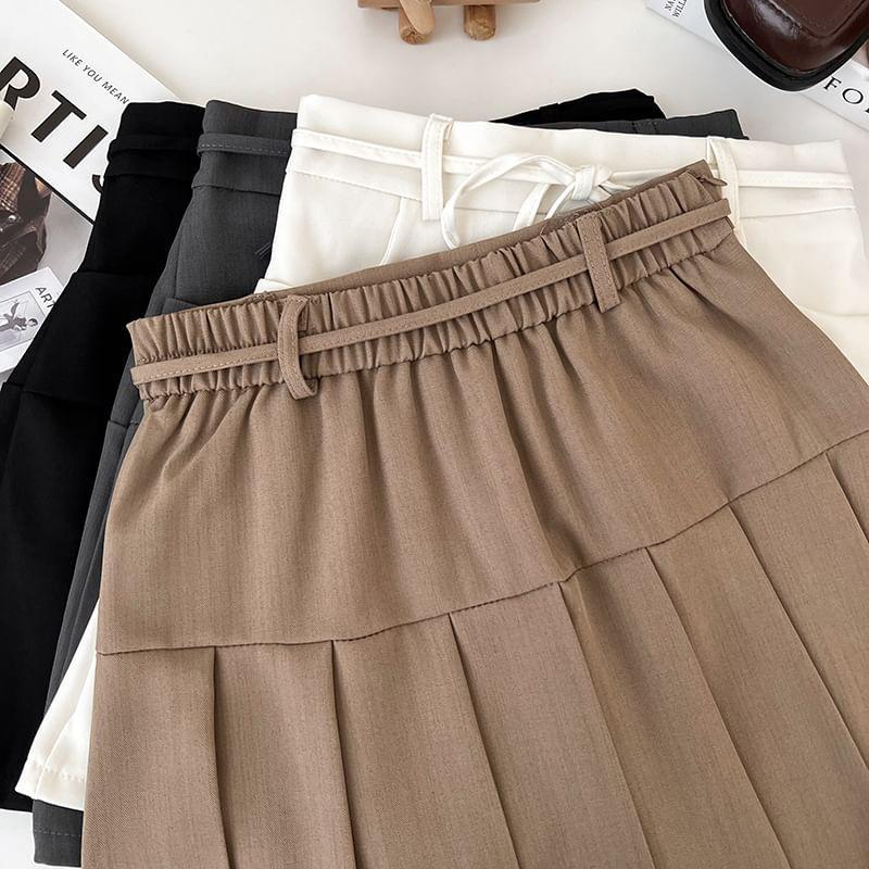 High Rise Plain Pleated Mini A-Line Skirt Product Image