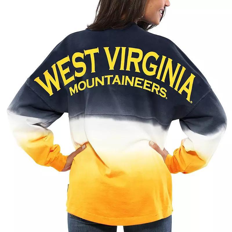 Womens West Virginia Mountaineers Ombre Long Sleeve Dip-Dyed Spirit Jersey Blue Product Image