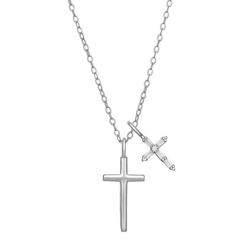 PRIMROSE Sterling Silver Cubic Zirconia Multi Cross Pendant Necklace, Womens White Product Image