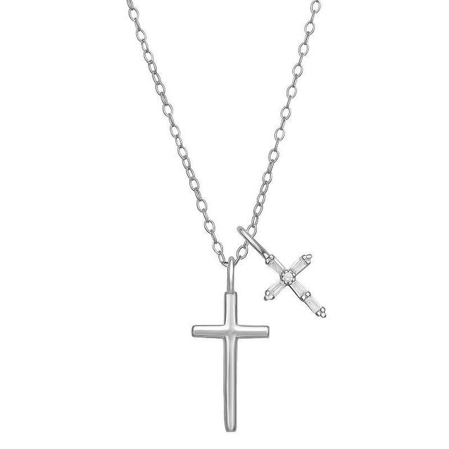 PRIMROSE Sterling Silver Cubic Zirconia Multi Cross Pendant Necklace, Womens Product Image