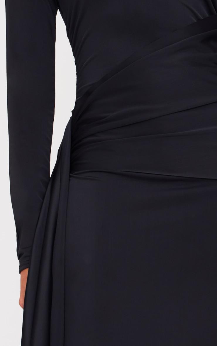  Black Matte Sculpt Fold Over Ruched Drape Maxi Dress Product Image