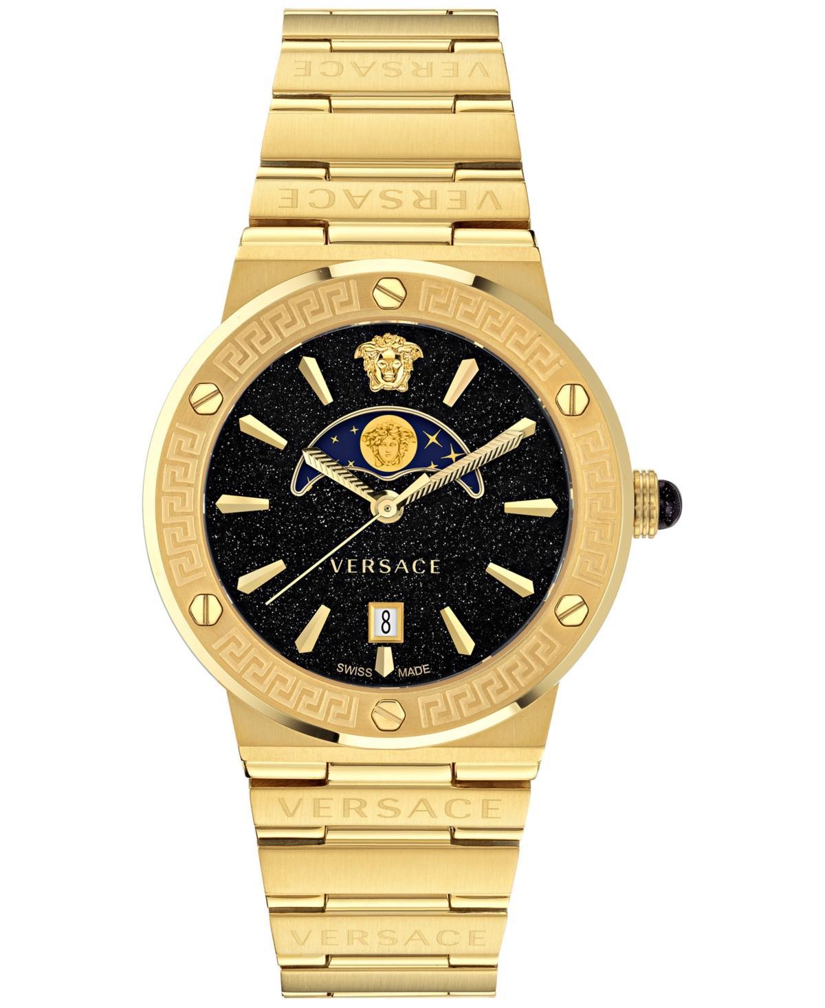 Mens Greca Logo Moonphase IP Yellow Gold Stainless Steel Bracelet Watch/38MM Product Image