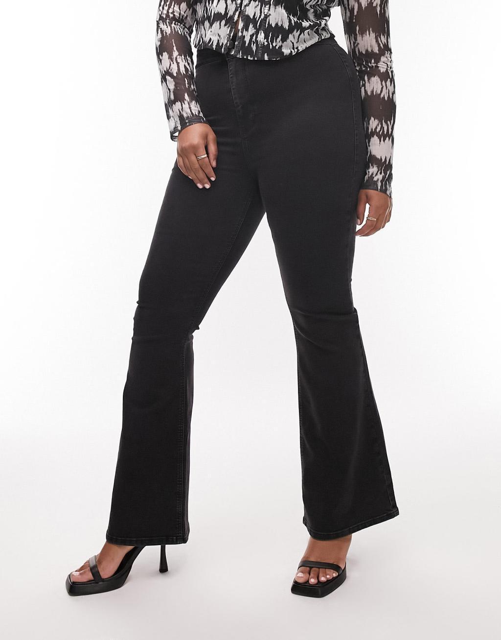 Topshop Curve Joni flare jeans in washed black  Product Image