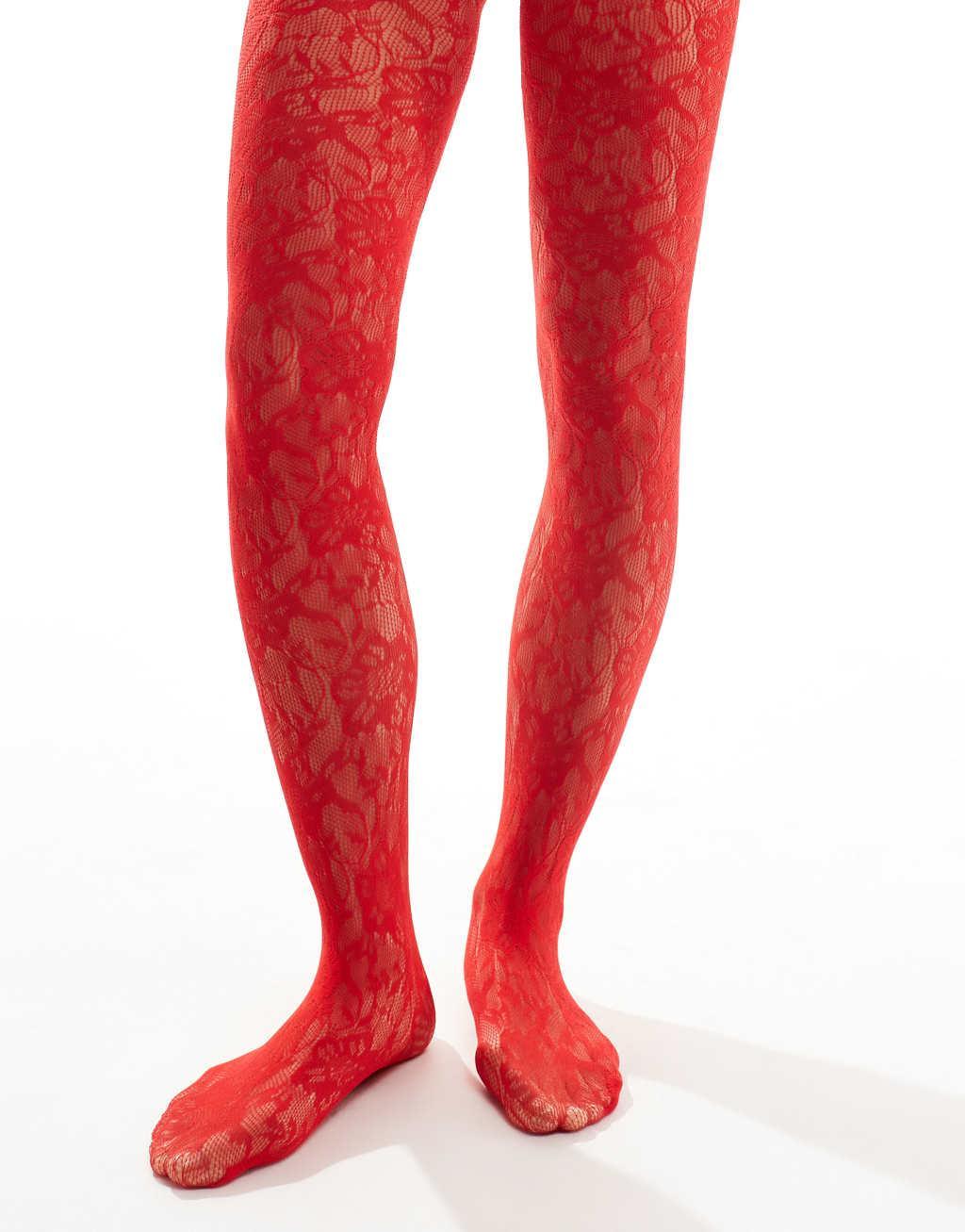 Glamorous lace tights in red  Product Image