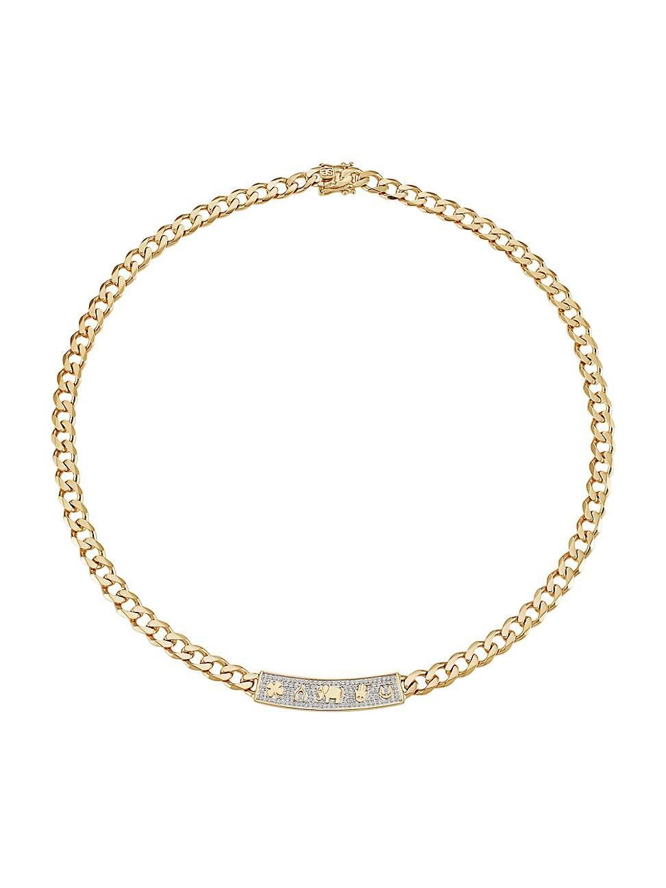 Womens Luck Icons 14K Yellow Gold & Diamond Bar Necklace Product Image