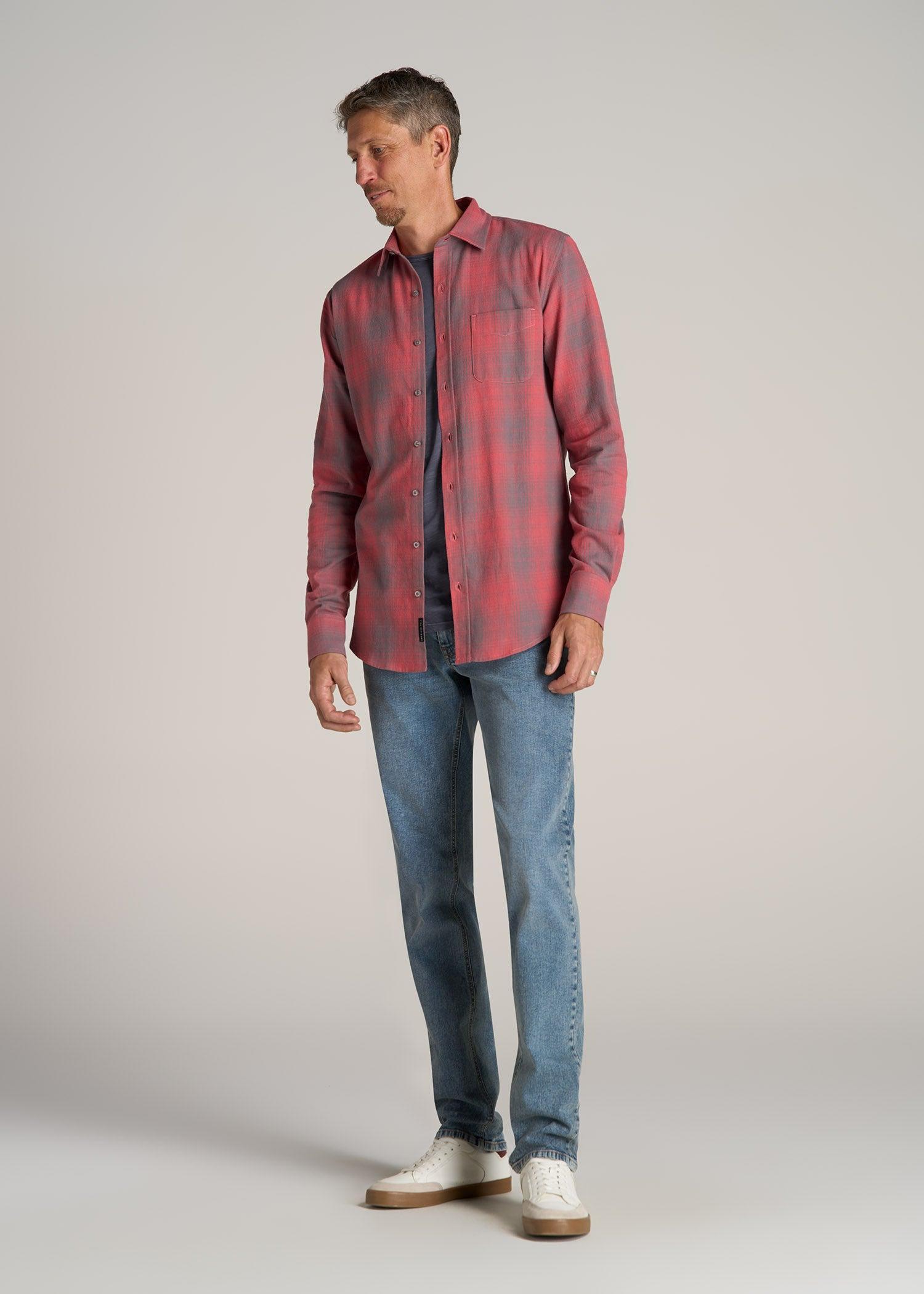 Nelson Flannel Shirt for Tall Men in Red and Grey Plaid Product Image