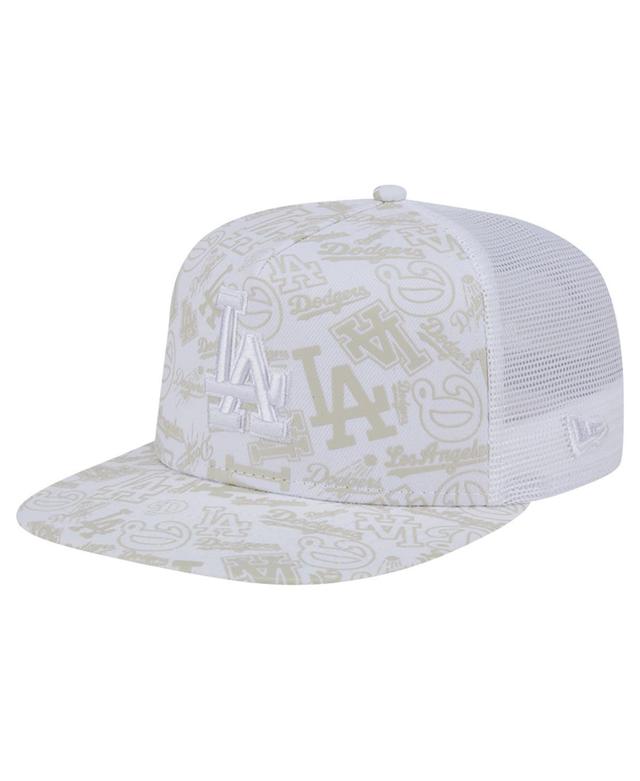 New Era Mens White Los Angeles Dodgers Logo Dunes A-Frame Trucker 9FIFTY Snapback Hat Product Image