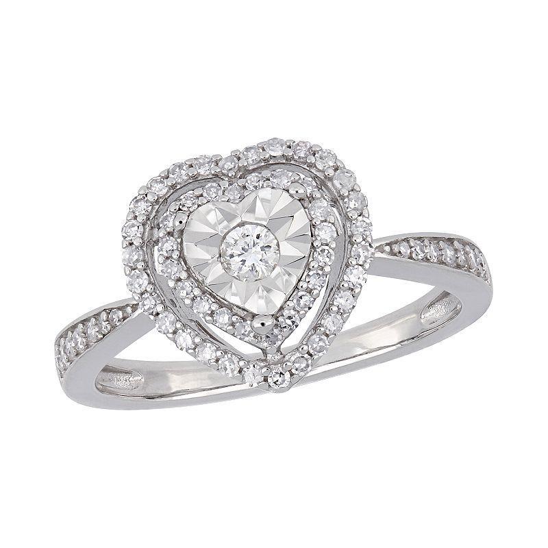 Stella Grace Sterling Silver 3/8 ct. T.W. Diamond Heart Engagement Ring, Womens Product Image