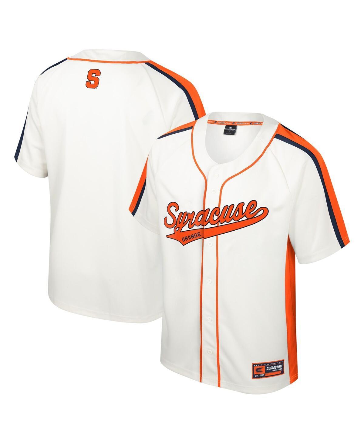 Mens Colosseum Cream Distressed Syracuse Orange Ruth Button-Up Baseball Jersey - Cream Product Image