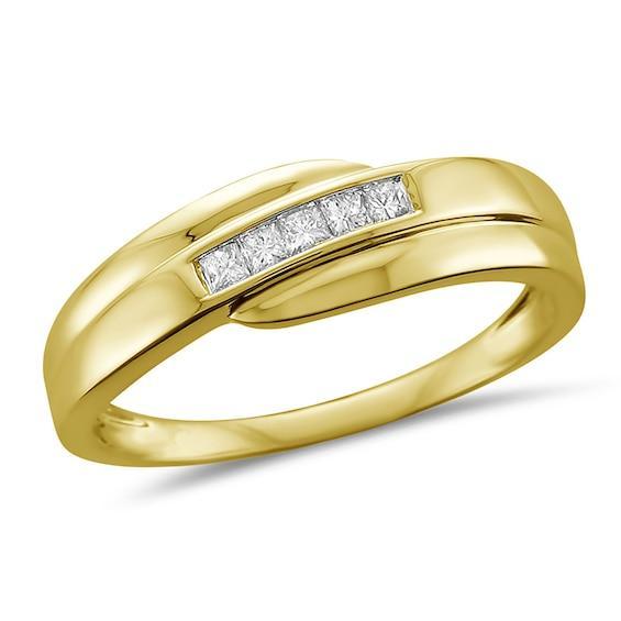 Men's 1/4 CT. T.w. Square-Cut Diamond Five Stone Bypass Band in 14K Gold Product Image