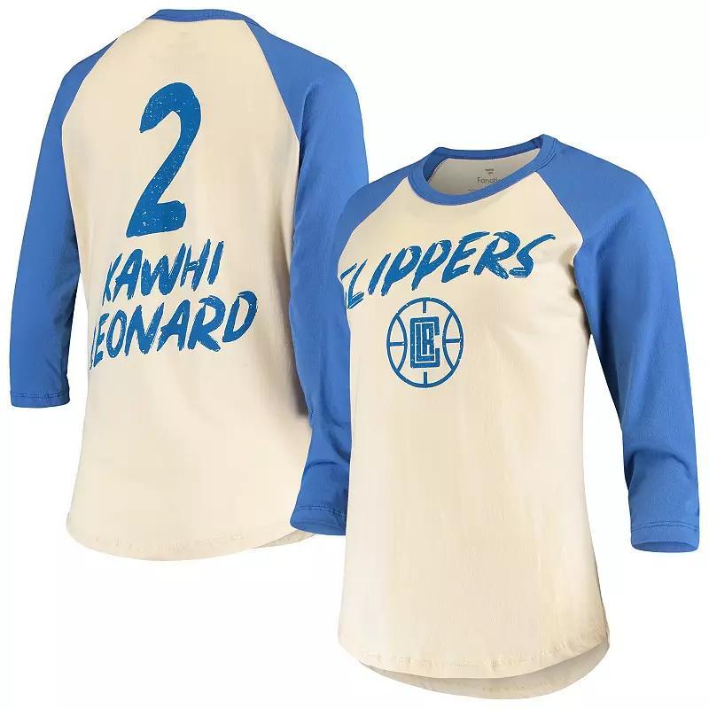 Womens Fanatics Branded Kawhi Leonard Cream LA Clippers Raglan 3/4 Sleeve T-Shirt Product Image