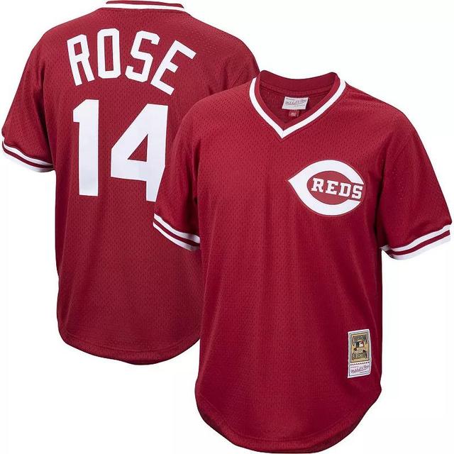 Mens Mitchell & Ness Pete Rose Red Cincinnati Reds Cooperstown Collection Mesh Batting Practice Jersey Product Image