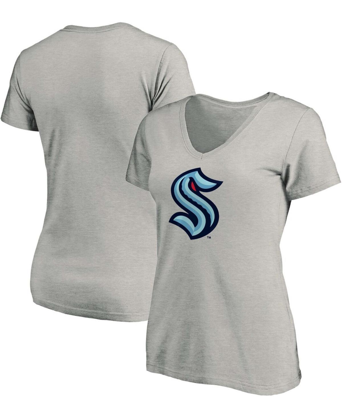 Womens Fanatics Branded Heather Gray Seattle Kraken Plus Size Primary Logo V-Neck T-Shirt Product Image