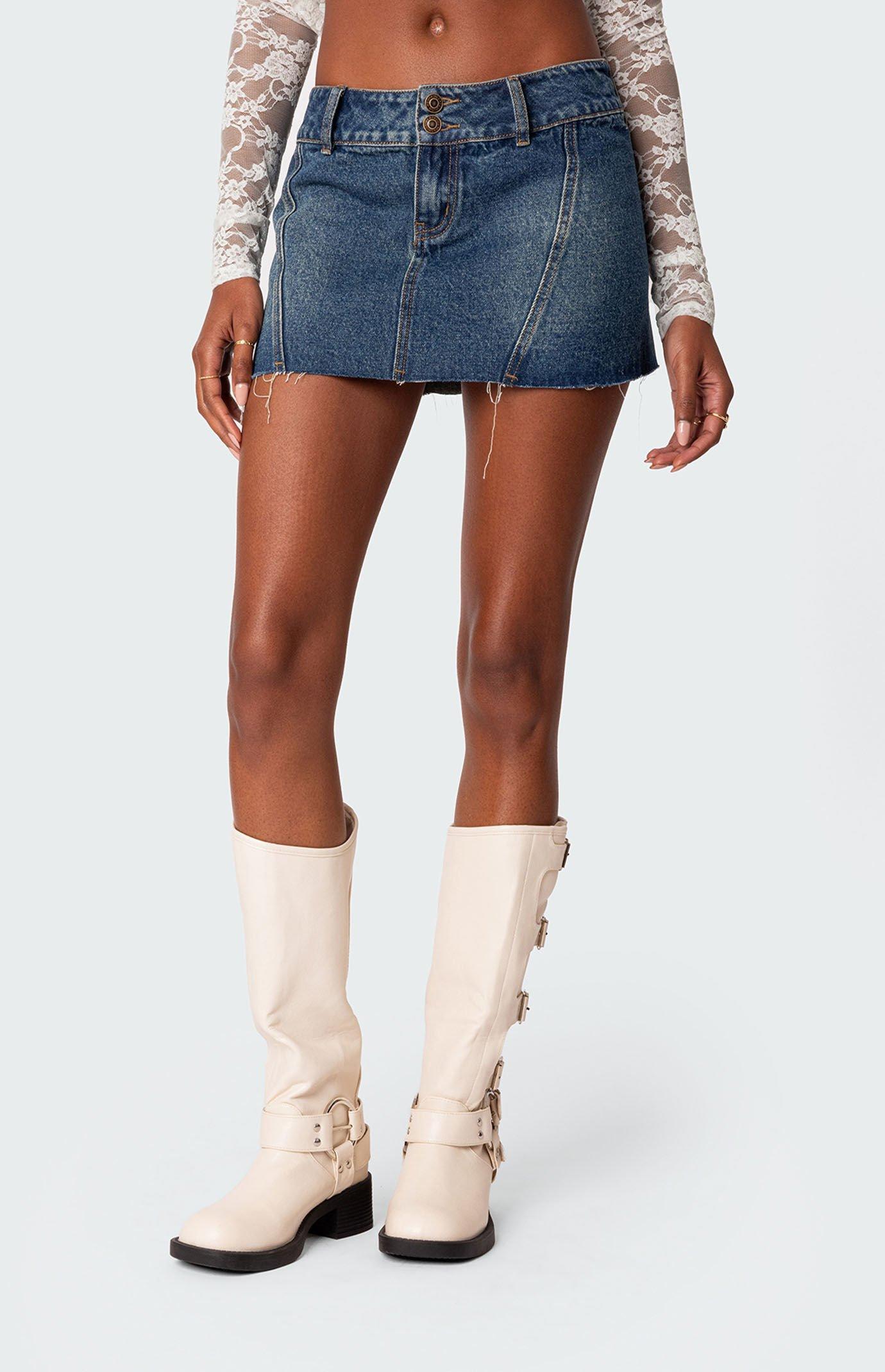 Edikted Women's Donnie Washed Denim Mini Skirt Product Image