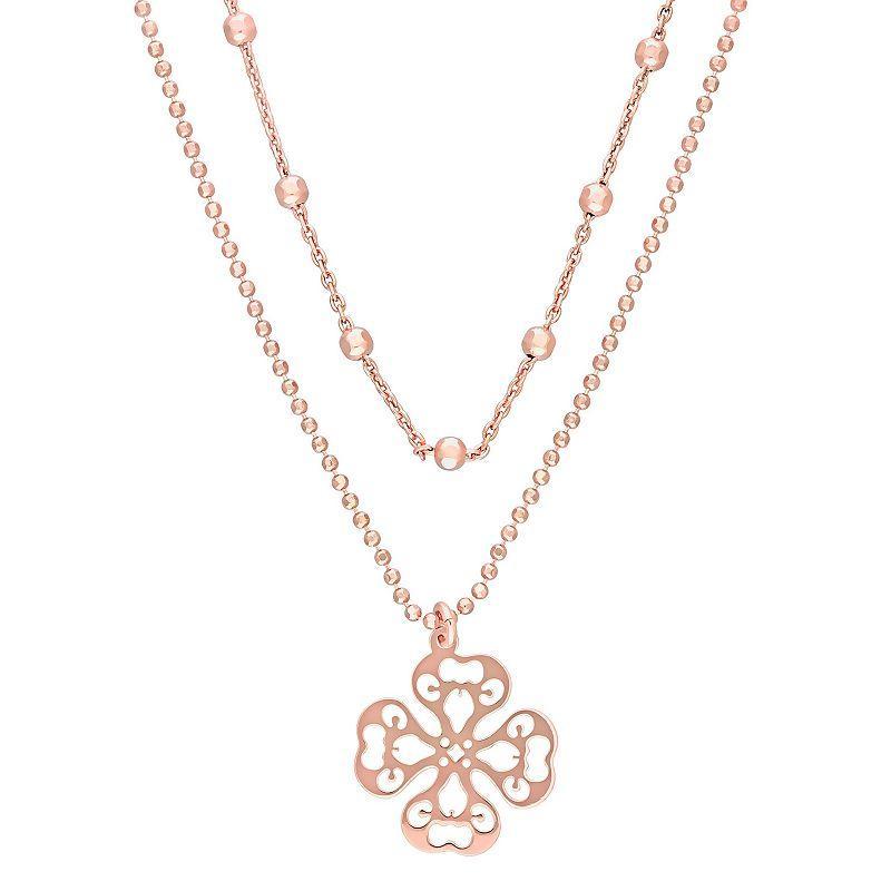 Stella Grace Sterling Silver Multistrand Filigree Flower Necklace, Womens 18k Rose Gold Sterling Product Image